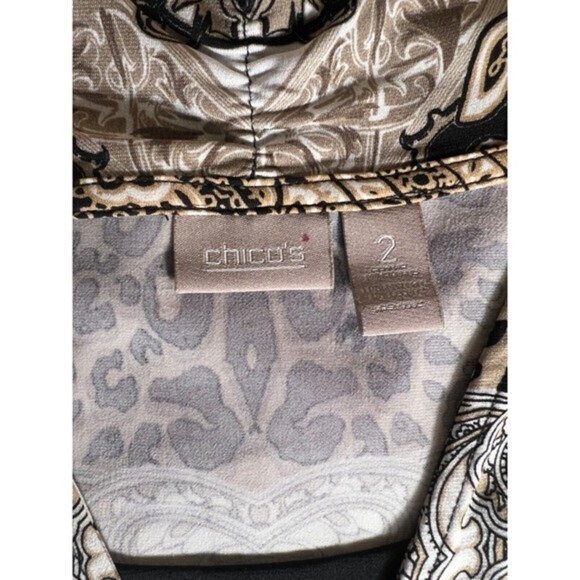 Chicos Black Brown Printed Crossover‎ Blouse Wrap Top Size 2 - Picture 6 of 6